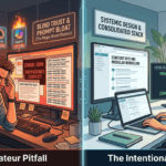 Two individuals working on computers with AI and cybersecurity themes.